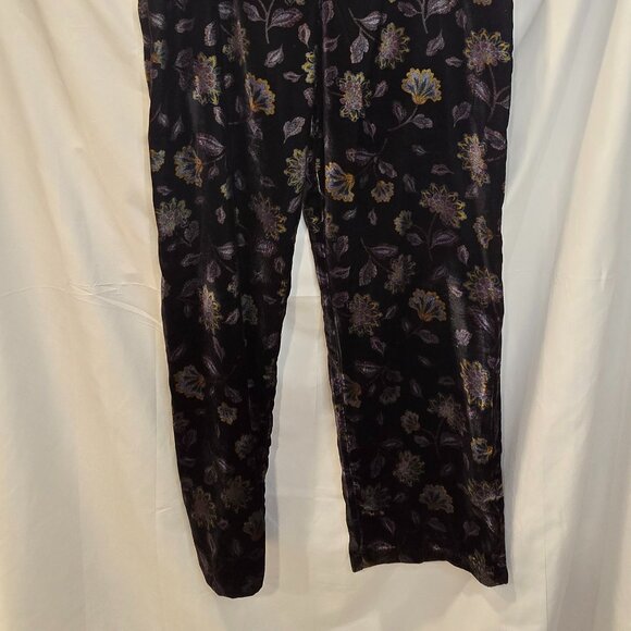RACHEL ZOE 2-Piece Set Velvet Halter Crop Top Wide Leg Pant Black Floral Sz 12 - Picture 6 of 11